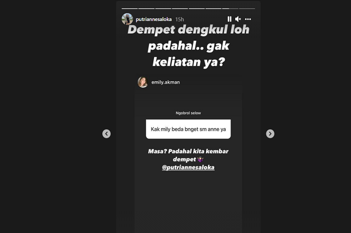Tangkapan layar unggahan Instagram Story Putri Anne