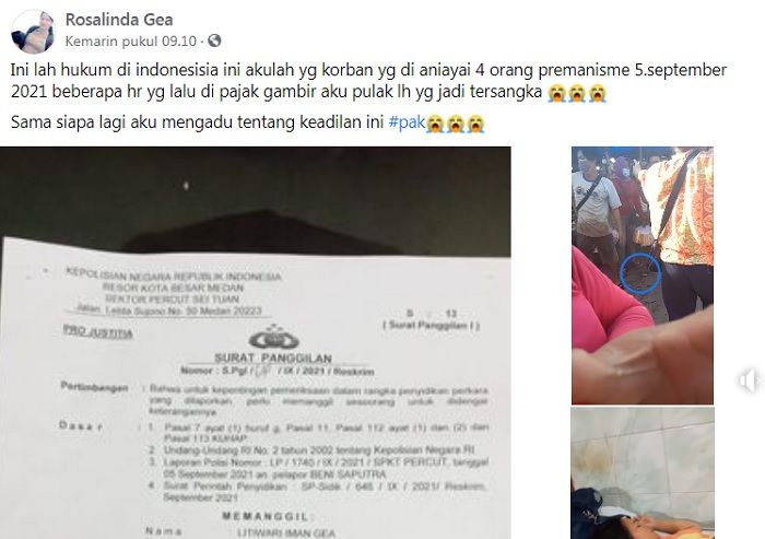 Wanita di Medan justru dimintai keterangan sebagai tersangka usai mengadu jadi korban penganiayaan preman