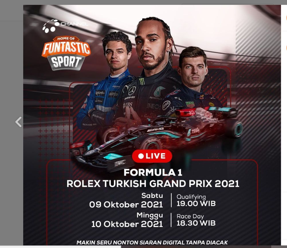 Jadwal Acara TV O Channel Hari Ini Sabtu, 9 Oktober 2021 Ada Formula 1 Rolex Turkish Grand Prix 2021 Live