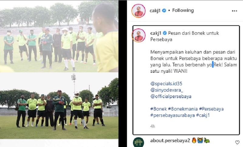 Unggahan Wakil Wali Kota Surabaya Armudji alias Cak Ji memberikan semangat ke para pemain Persebaya Surabaya