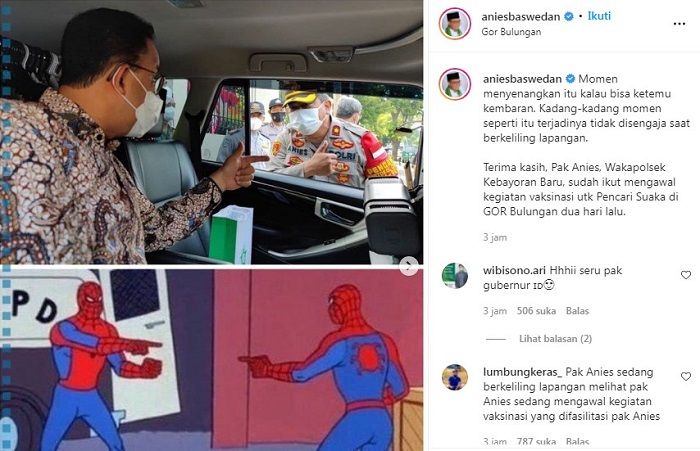 Gubernur Anies Baswedan mengunggah foto di akun Instagramnya saat bertemu dengan kembarannya yang bernama sama