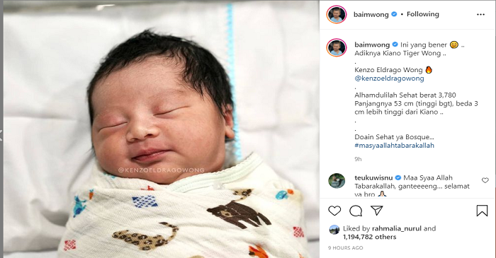 Unggahan Baim Wong tentang potret anak keduanya yang baru saja lahir.