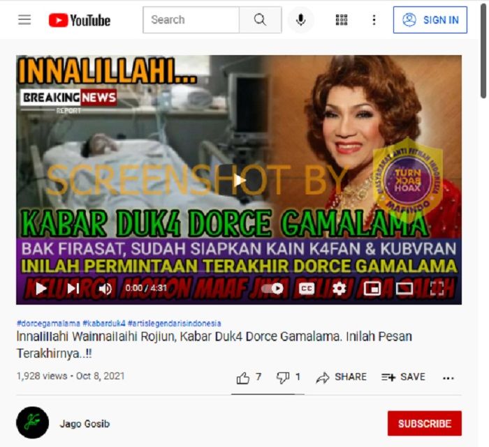 HOAKS - Beredar sebuah video yang menyebut jika ada kabar duka dari Dorce Gamalama. Disebutkan soal permintaan terakhir sang artis senior.*