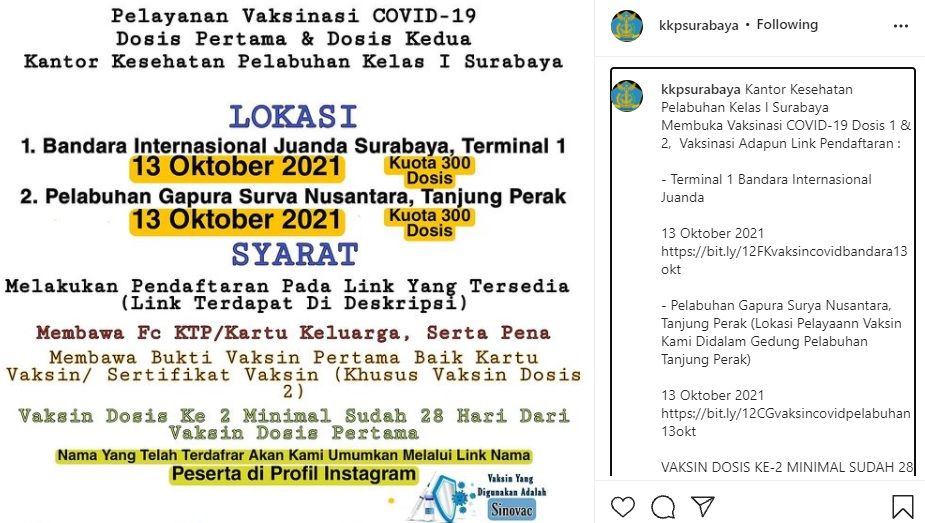 Info vaksin di Bandara Juanda dan Pelabuhan Tanjung Perak Rabu 13 Oktober 2021