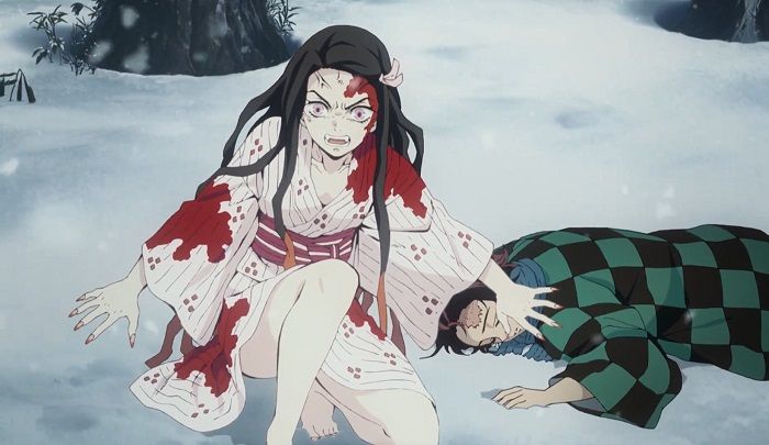 Tanjiro dan Nezuko di Demon Slayer Kimetsu no Yaiba Season 1, tangkapan layar