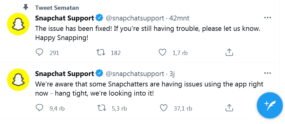 Pemberitahuan resmi Snapchat mengalami masalah