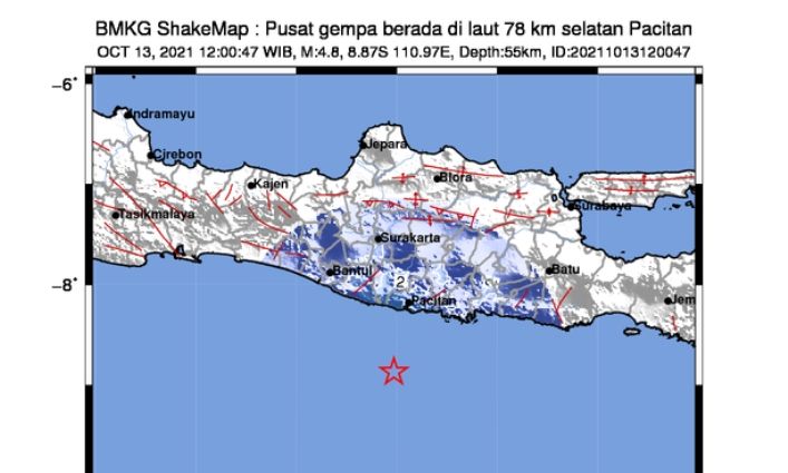 Gempa Bumi Magnitudo 4 8 Kembali Guncang Selatan Pacitan Jawa Timur Kabar Wonosobo