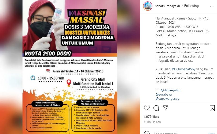Info vaksin di Grand City Mall Surabaya 14-16 Oktober 2021