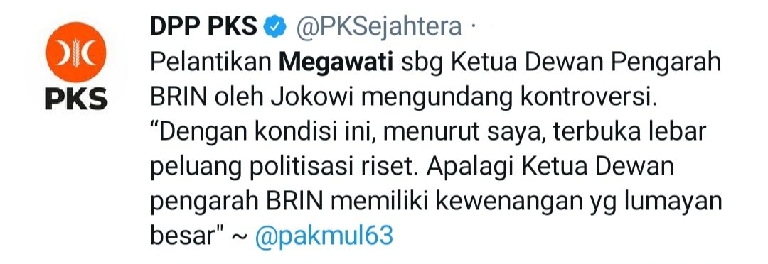 Cuitan DPP PKS, (Wakil Ketua PKS, Mulyanto). 