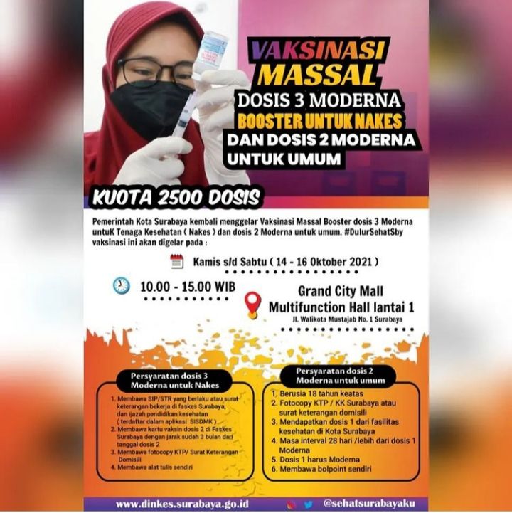 Info Vaksinasi Massal Booster Moderna Tanggal 14 16 Oktober 2021 Di Grand City Mall Surabaya Kabar Lumajang Halaman 3