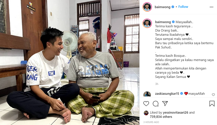 Potret Baim Wong (kiri) dan Kakek Suhud (kanan) pada gambar, banyak mendapat doa dan dukungan baik dari sesama selebritis.