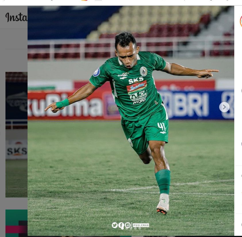 Tangkapan Layar Aksi Irfan Jaya dari PSS Sleman usai cetak gol ke gawang PS Barito Putera pada Lanjutan Sesi Kedua Liga 1 Indonesia