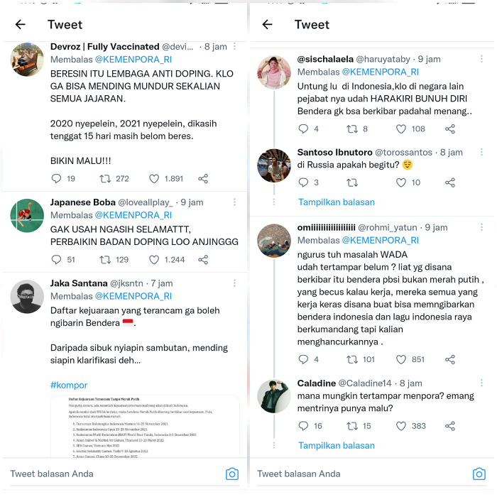 Kini akun Kemenpora panen hujatan netizen usai bendera Merah Putih tak berkibar saat Indonesia juara Thomas Cup 2021.