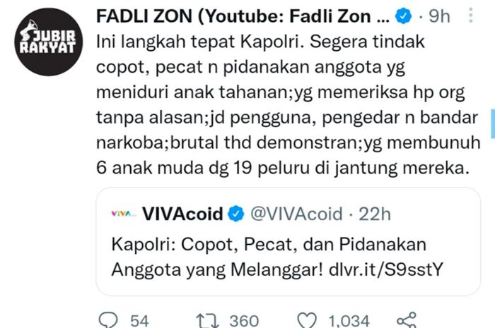 Fadli Zon tanggapi tindakan tegas Kapolri Listyo Sigit Prabowo, berikan pujian hingga sebut langkah yang tepat.