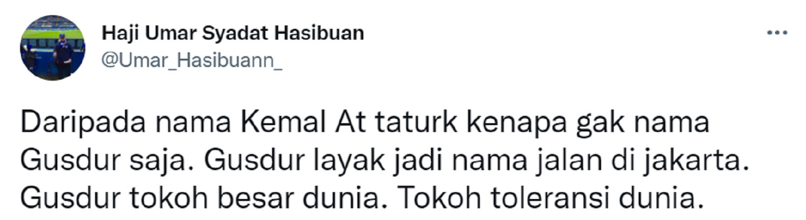 Cuitan Gus Umar mengenai usulan nama jalan di Jakarta.