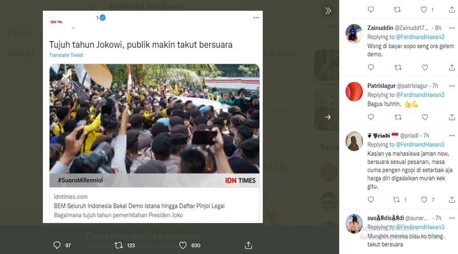 Presiden Jokowi Disebut Bikin Rakyat Indonesia Jadi Takut Bersuara, Netizen: Kasian Ya Mahasiswa Jaman Now