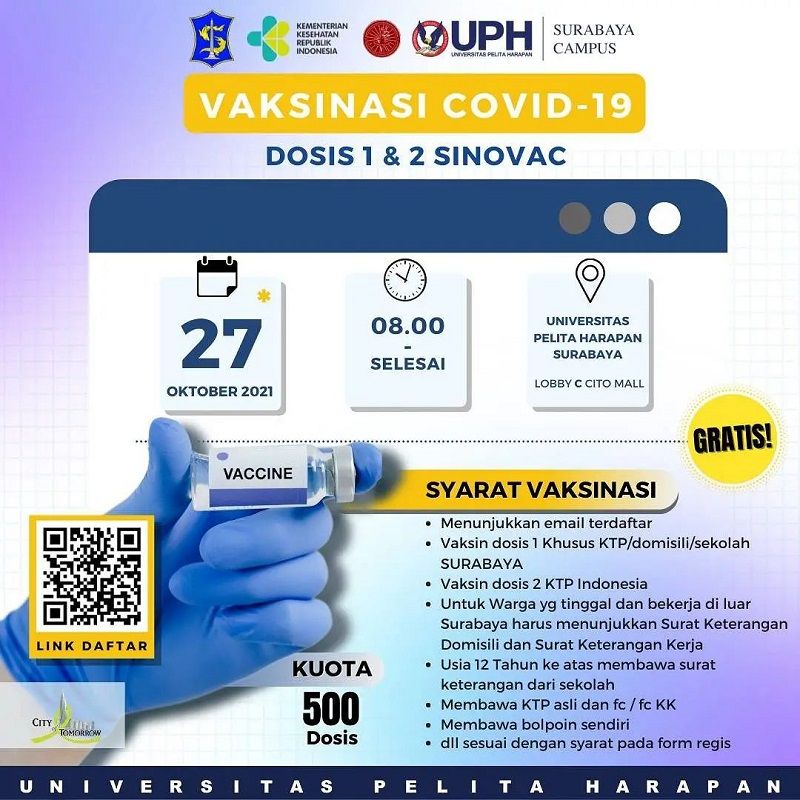 Info vaksin di UPH Surabaya di mall City of Tomorrow (Cito)