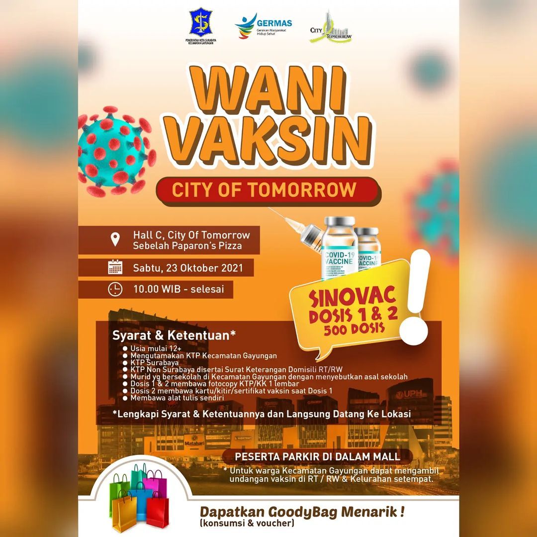 Informasi Wani Vaksin City Of Tomorrow Surabaya/ instagram @sehatsurabayaku