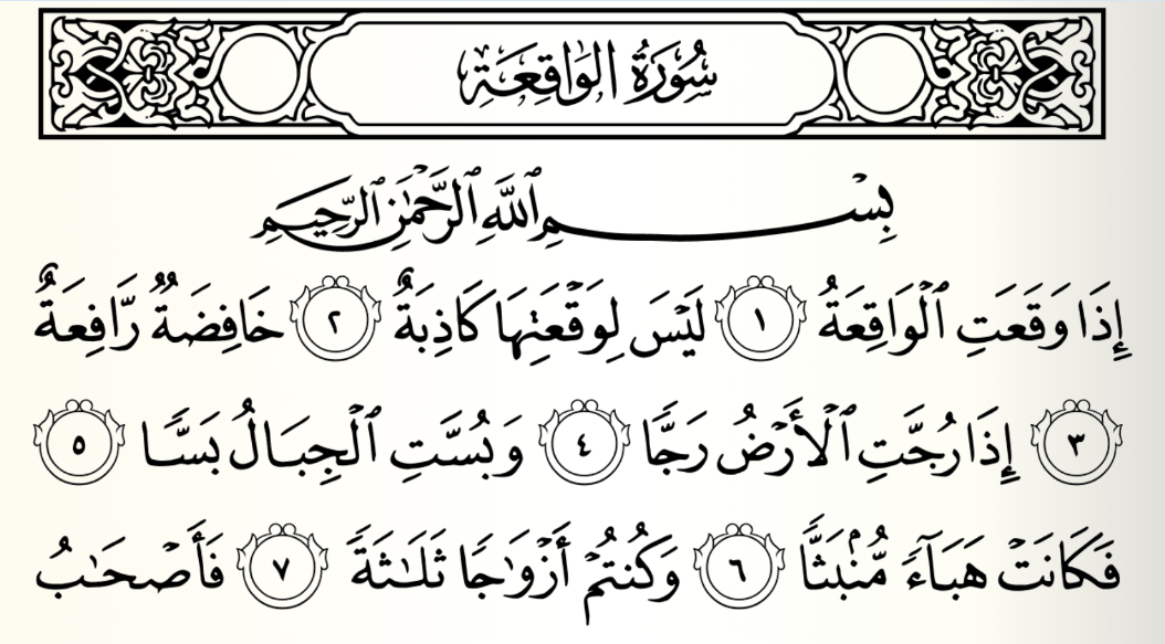 Surat Al Waqiah 1-96 Ayat Full Latin dan Terjemahan, Amalan untuk