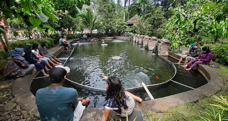 Warga menikmati fasilitas Terapi Ikan di Teras Cikapundung, Jumat 22 Oktober 2021