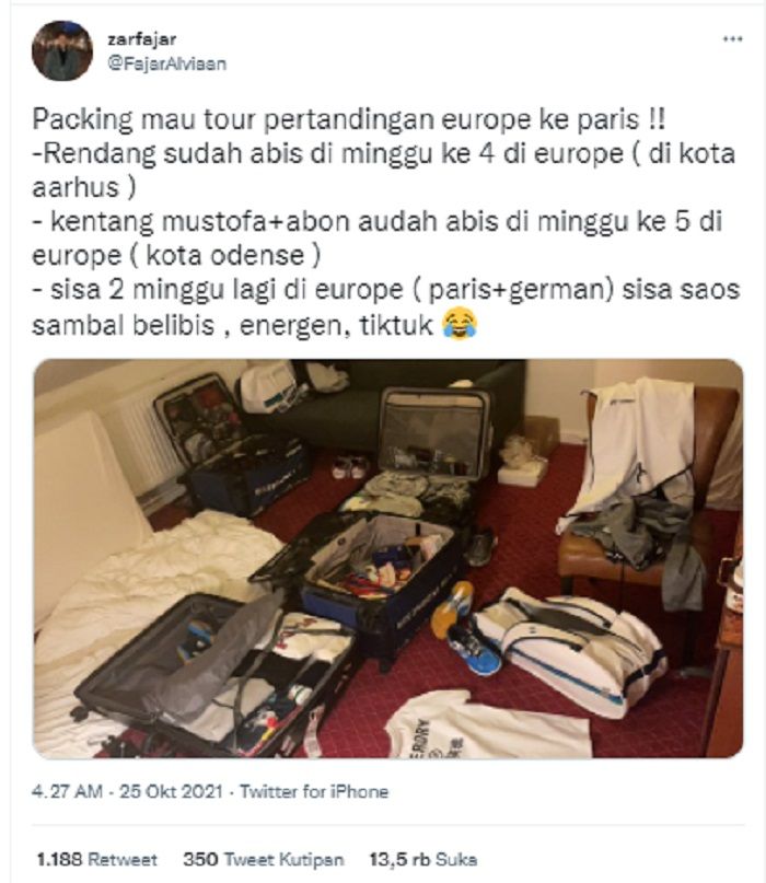 Fajar Alfian curhat kehabisan makanan saat perjalanan menuju ke Paris usai dirinya mengaku membawa rendang 10 kilogram ke Eropa.*