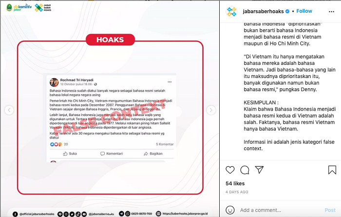 Hoaks Bahasa Indonesia menjadi bahasa resmi kedua di Vietnam.