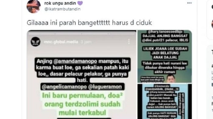 Bintang Ikatan Cinta, Amanda Manopo mendapat serangan dari netizen dengan menggunakan akun anonim mnc.global.media. Instagram/@ikatrambutandin