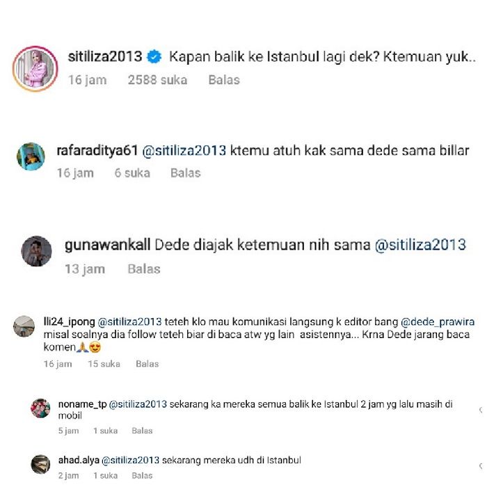 Tangkap layar ajakan Siti Liza di kolom komentar unggahan Lesti Kejora.