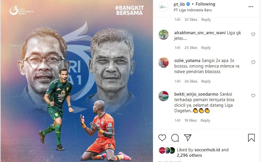 Sejumlah netizen memprotes sanksi terhadap Bruno Moreira dengan menyerbu akun Instagram  PT LIB