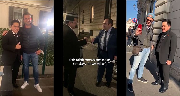 Menteri BUMN, Erick Thohir diajak foto bersama para fans Intermilan saat berkunjung ke Italia.