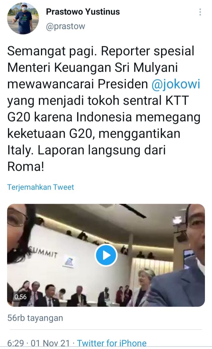 Unggahan Stafsus Menkeu terkait video lawas KTT G20 Osaka Jepang dibilang langsung dari Roma