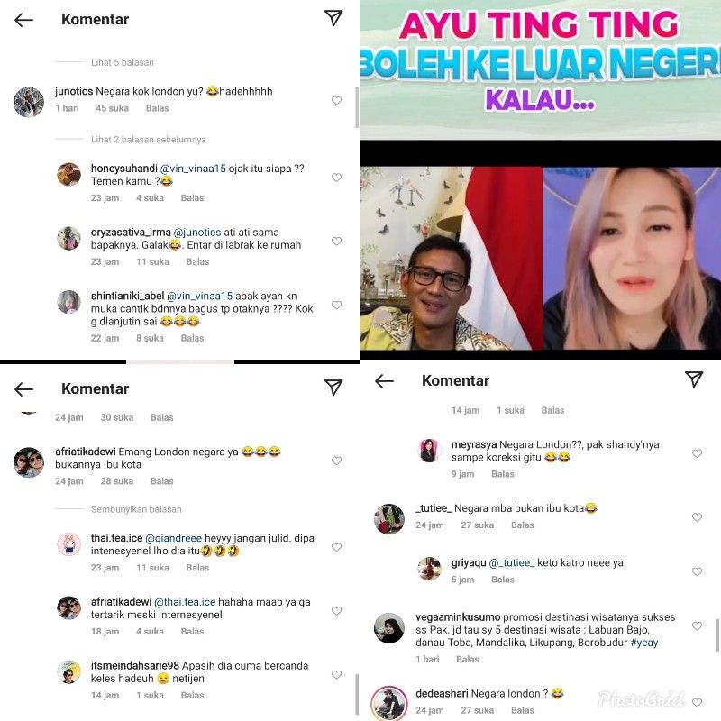 Komentar netizen untuk Ayu Ting Ting.