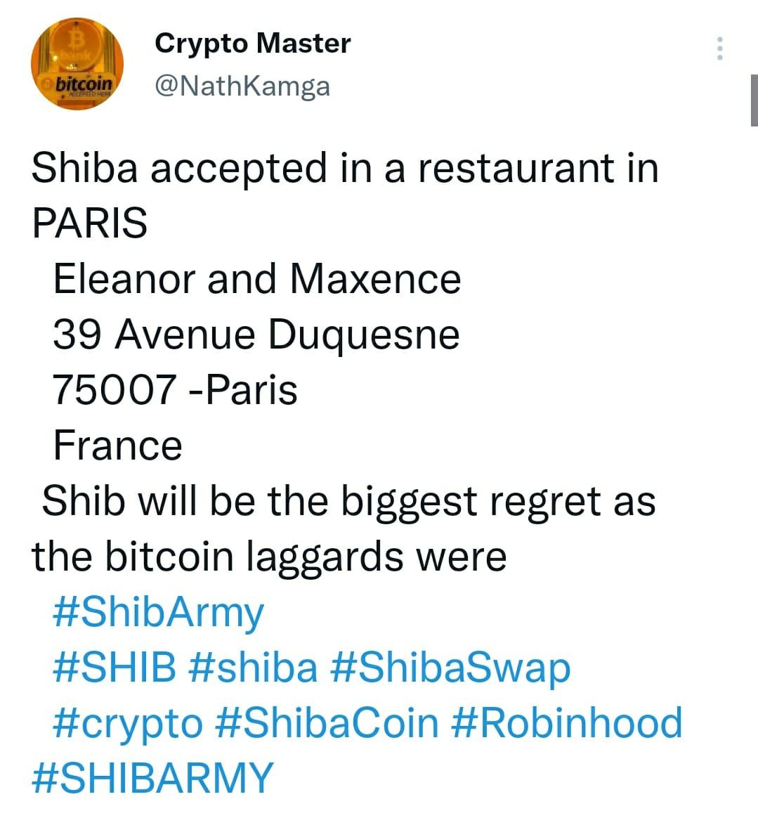 Postingan penggemar kripto terkait metode pembayaran dengan Shiba Inu.