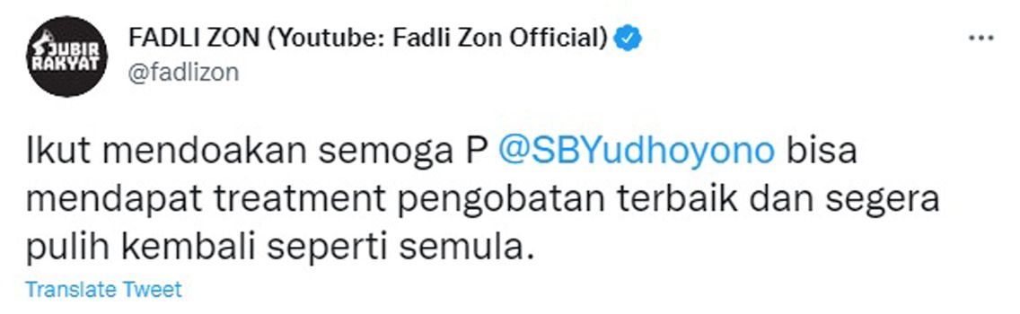 Fadli Zon Doakan Kesembuhan untuk SBY