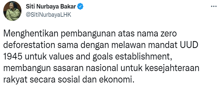 Tangkapan layar cuitan Siti Nurbaya Bakar.