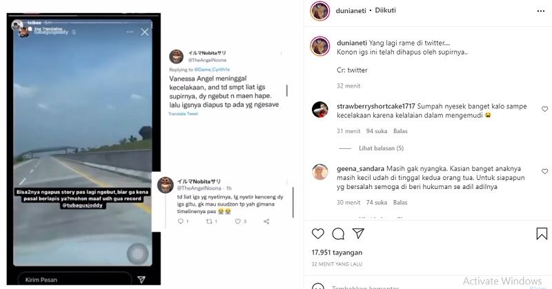 Viral sopir Vanessa Angel disebut sempat membuat Instagram Story sebelum kecelakaan.