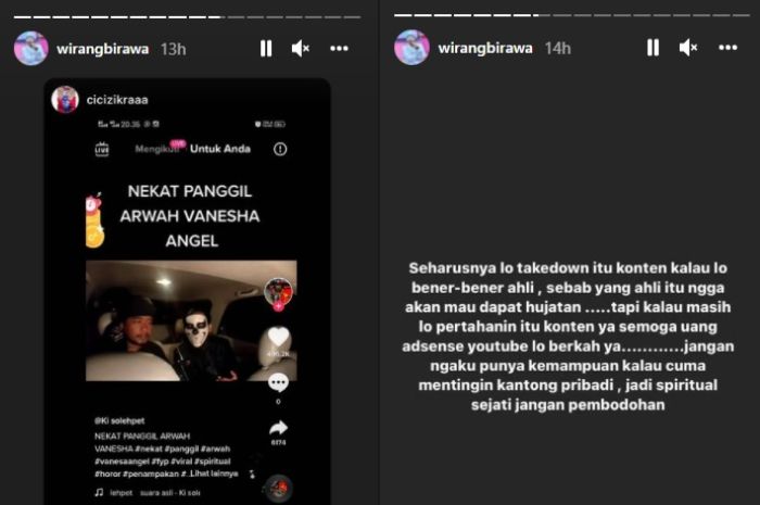 Wirang Birawa mengaku kesal usai melihat ada seorang YouTuber yang membuat konten memanggil arwah Vanessa Angel.*