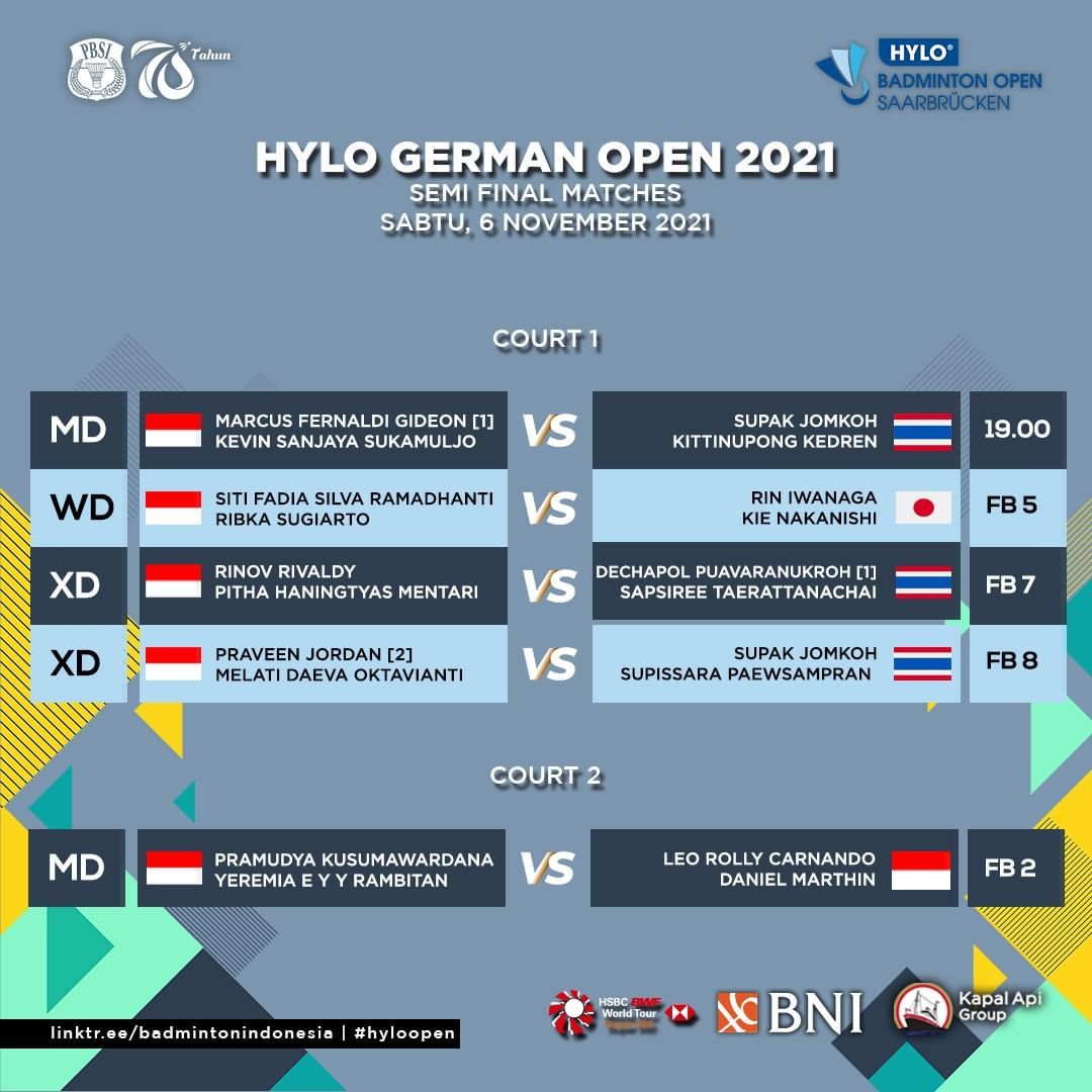 Jadwal tanding  Indonesia di Hylo Open 2021