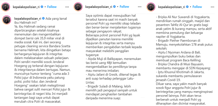 Unggahan Kapolri Listyo Sigit Prabowo.