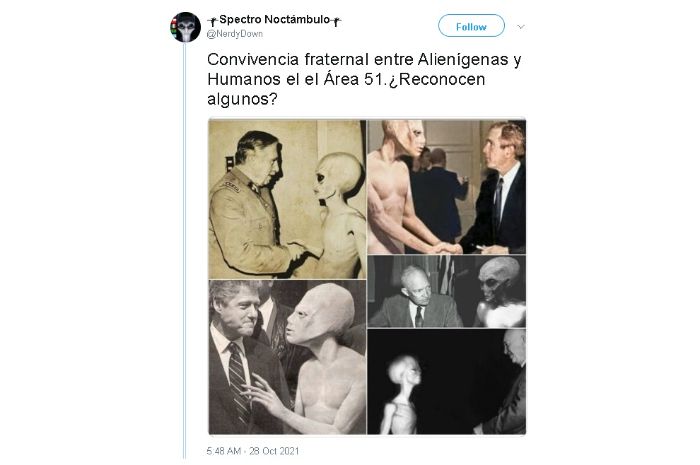 Foto yang tersebar di media sosial yang diklaim merupakan bukti pertemuan antara manusia dengan alien.