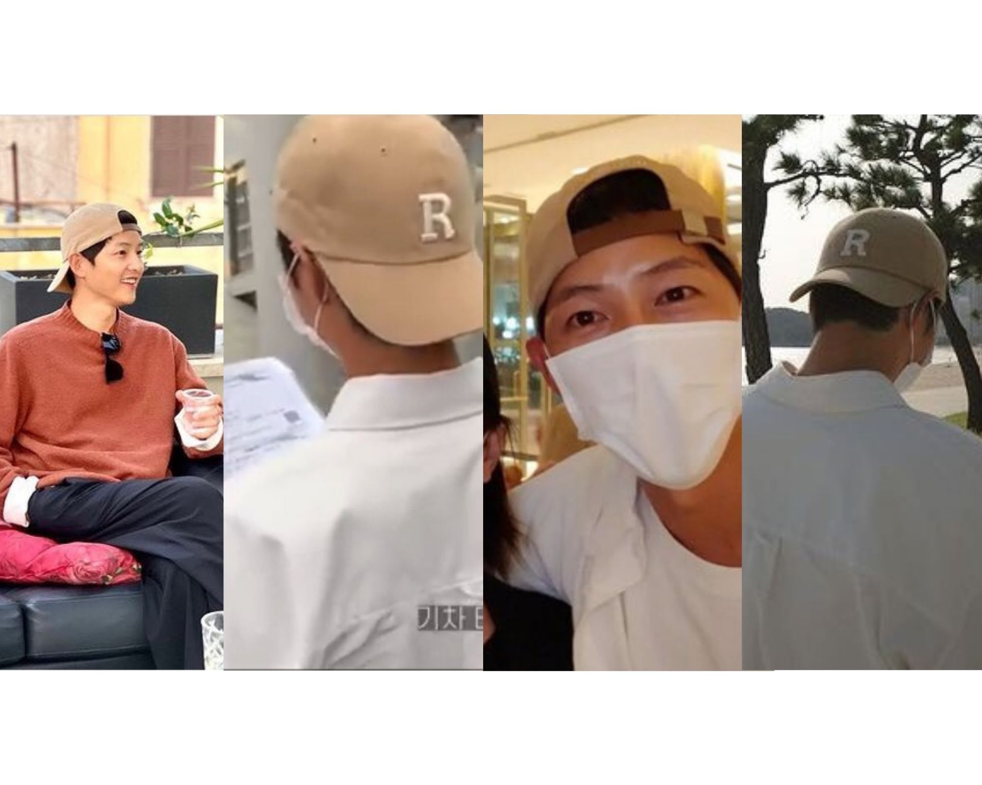 Kolase Song Joong Ki saat mengenakan topi yang sama di waktu yang berbeda 