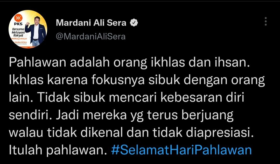 Cuitan Mardani Ali Sera yang membahas soal pahlawan.