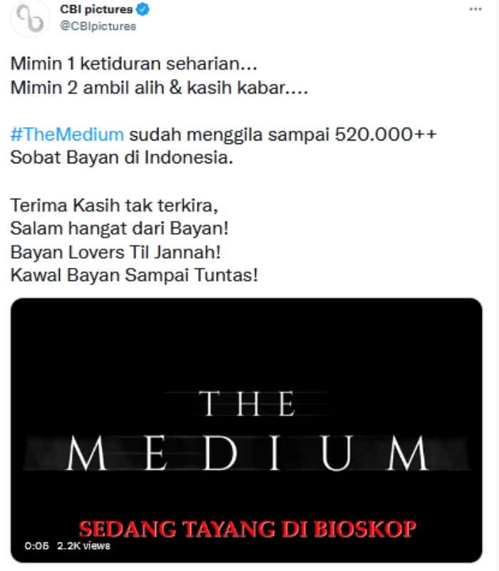    Film The Medium Sukses Raih Lebih dari 520 Ribu Penonton atau Sobat Bayan di Indonesia