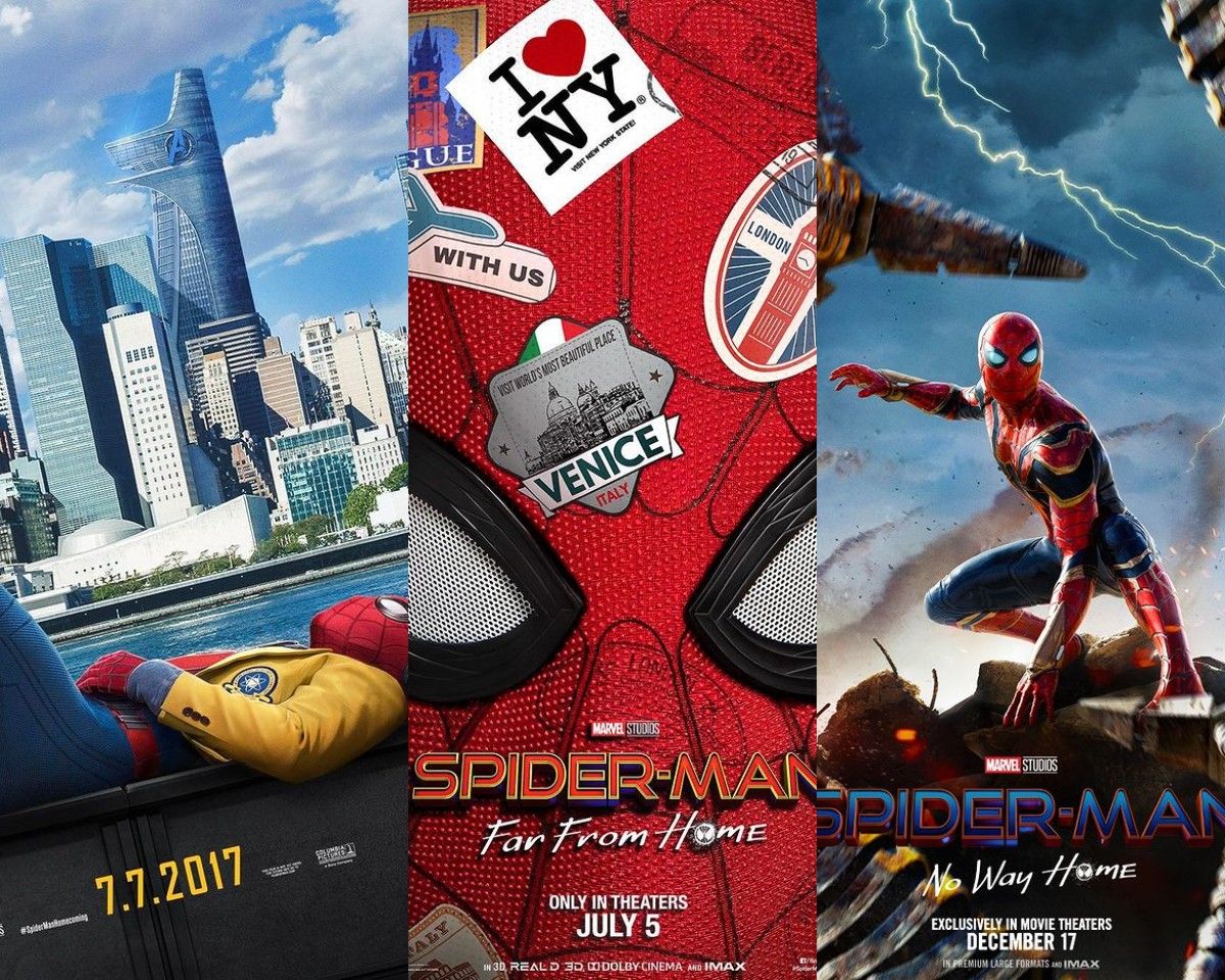 Perbandingan teaser poster ketiga film Spider-Man trilogi Homecoming./
