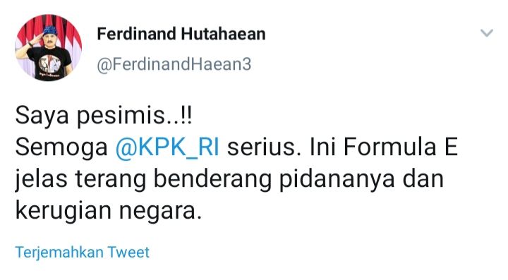KPK disebut akan selidiki dugaan korupsi Formula E, tetapi Ferdinand Hutahaean malah menegaskan harapan begini.