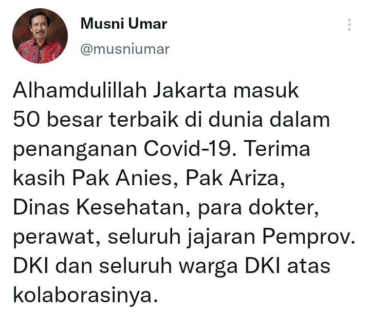 Cuitan Musni Umar Rektor Universitas Ibnu Chaldun/Twitter/@musniumar