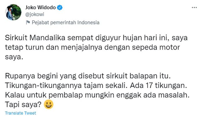 Testimoni Presiden Jokowi Usai Resmikan Sirkuit Mandalika