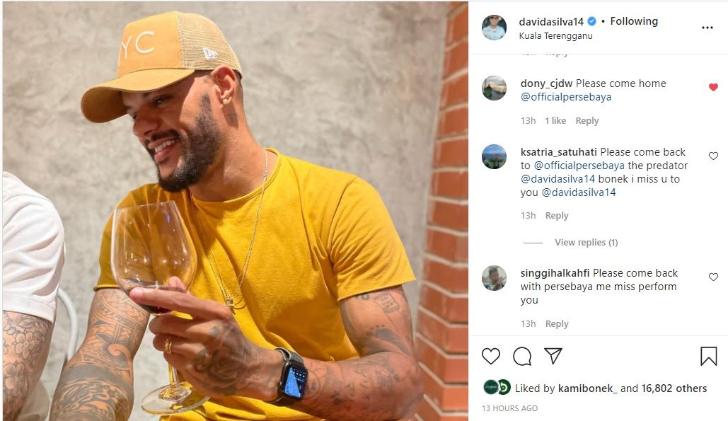 Netizen pendukung atau suporter Persebaya menyerbu kolom komentar pada unggahan terbaru Instagram David da Silva @davidsilva14