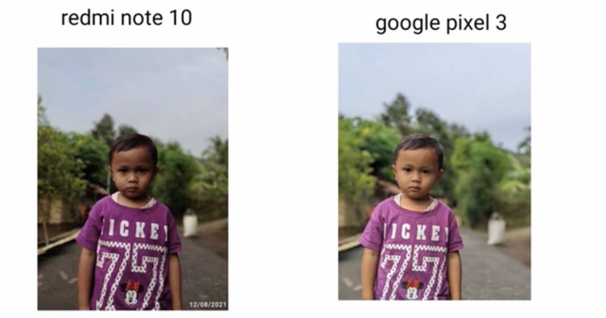 Contoh hasil foto portrait Redmi Note 10 dan Google Pixel 3. 