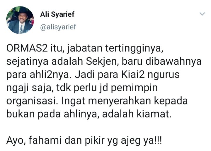 Cuitan Ali Syarief yang menanggapi usulan Luqman Hakim agar menjadikan Jusuf Kalla sebagai Ketum Partai Demokrat.